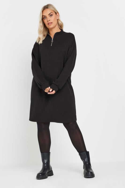 Evans YOURS Curve Black Zip Neck Jumper Dress
