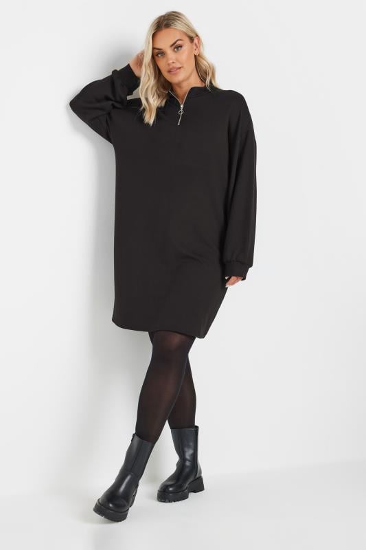 evans YOURS Curve Black Zip Neck Jumper Dress