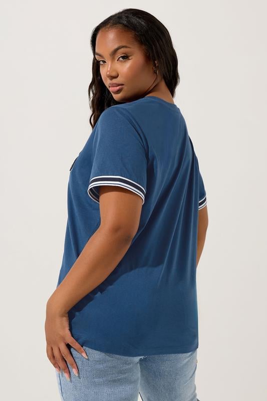 Evans YOURS Curve Blue '86' Varsity Trim T-Shirt