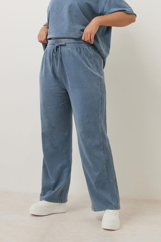 Evans YOURS Curve Blue Acid Wash Wide Leg Joggers