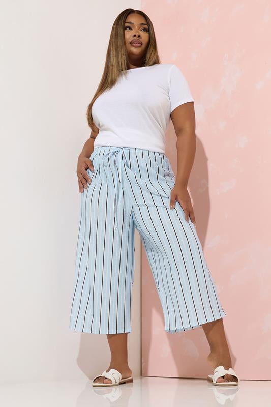 Evans YOURS Curve Blue & Black Stripe Culottes