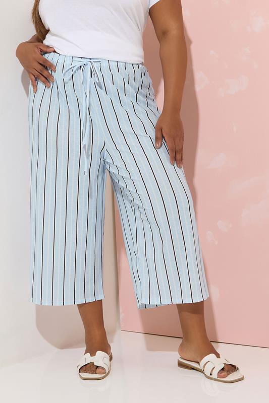 evans YOURS Curve Blue & Black Stripe Culottes