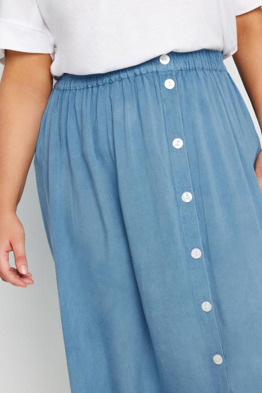 Evans YOURS Curve Blue Chambray Button Maxi Skirt