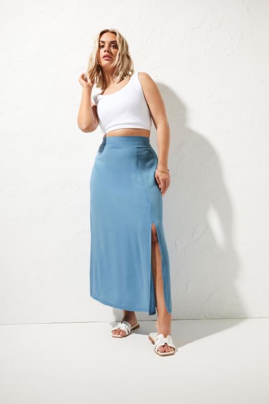 Evans YOURS Curve Blue Chambray Maxi Skirt