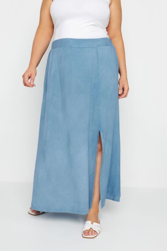 Evans YOURS Curve Blue Chambray Maxi Skirt