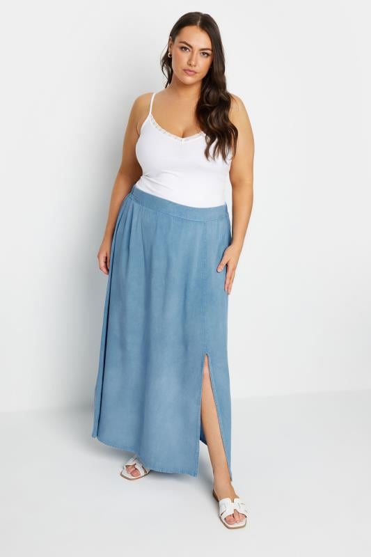 evans YOURS Curve Blue Chambray Maxi Skirt