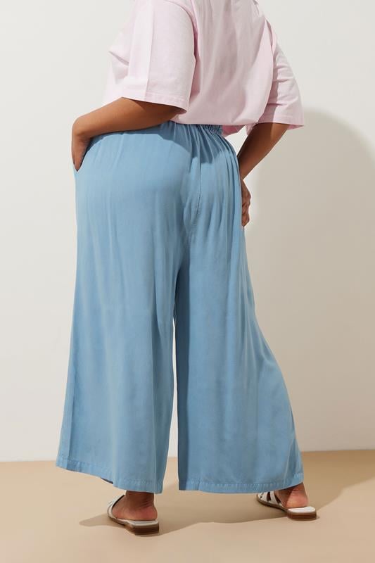 Evans YOURS Curve Blue Chambray Tie Front Culottes