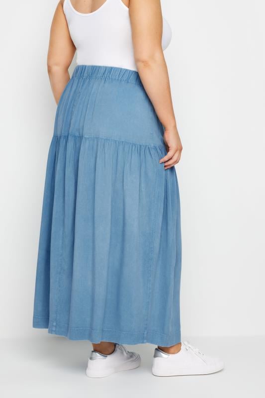 Evans YOURS Curve Blue Chambray Tiered Midi Skirt