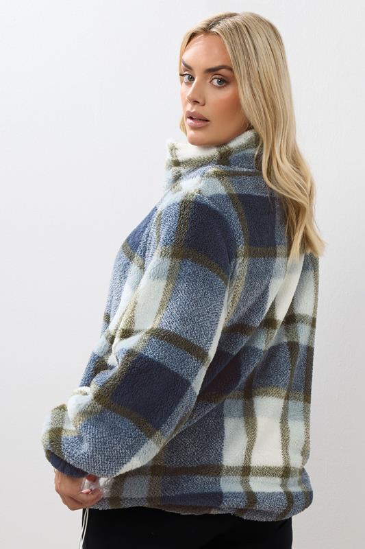 Evans YOURS Curve Blue Check Fleece Jacket
