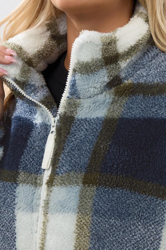 Evans YOURS Curve Blue Check Fleece Jacket