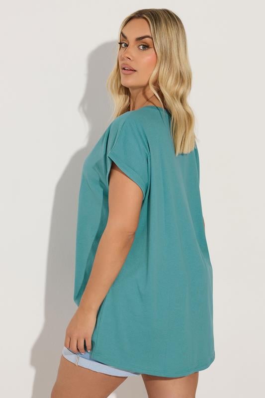 Evans YOURS Curve Blue Cotton Rich V-Neck Top