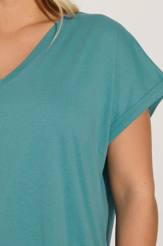 Evans YOURS Curve Blue Cotton Rich V-Neck Top