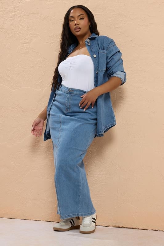 Evans YOURS Curve Blue Denim Stretch Maxi Skirt