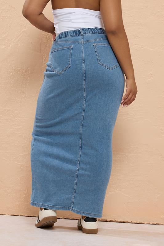 Evans YOURS Curve Blue Denim Stretch Maxi Skirt