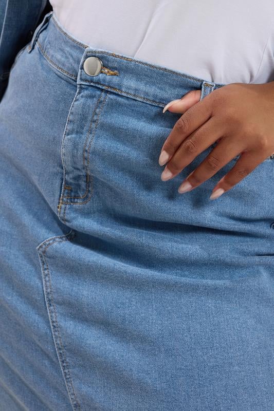 Evans YOURS Curve Blue Denim Stretch Maxi Skirt