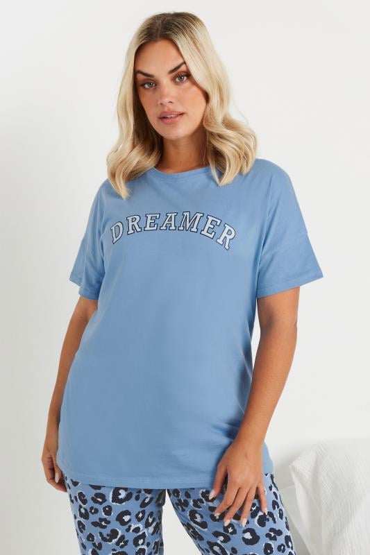 Evans YOURS Curve Blue 'Dreamer' Slogan Pyjama Top