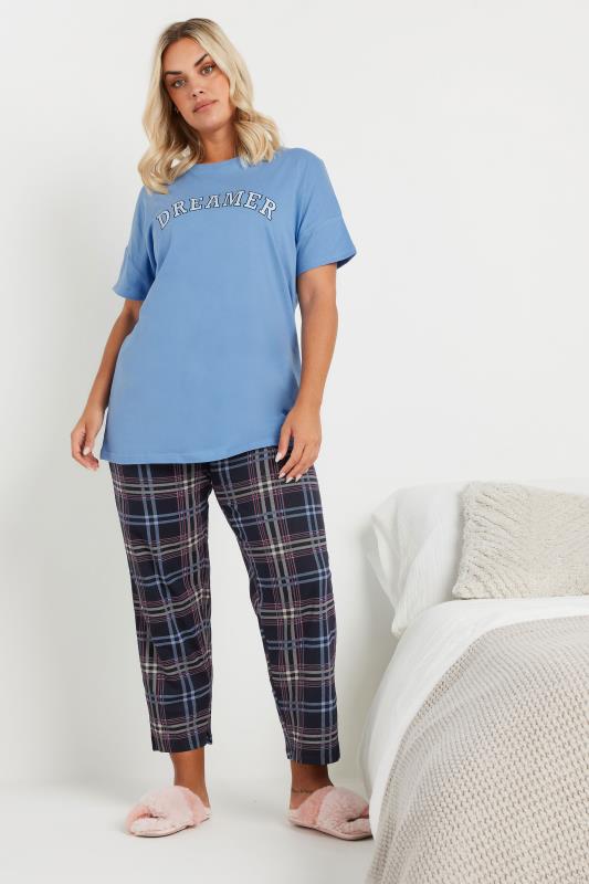 Evans YOURS Curve Blue 'Dreamer' Slogan Pyjama Top