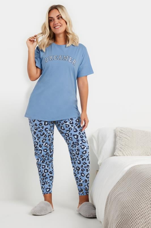 Evans YOURS Curve Blue 'Dreamer' Slogan Pyjama Top