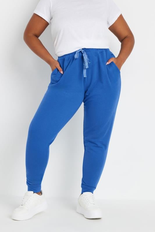 evans YOURS Curve Blue Elasticated Stretch Joggers
