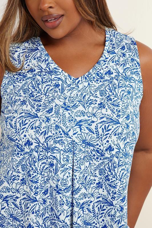 Evans YOURS Curve Blue Floral Pleat Front Vest Top