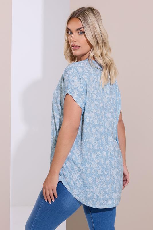 Evans YOURS Curve Blue Floral Print Notch Neck Top