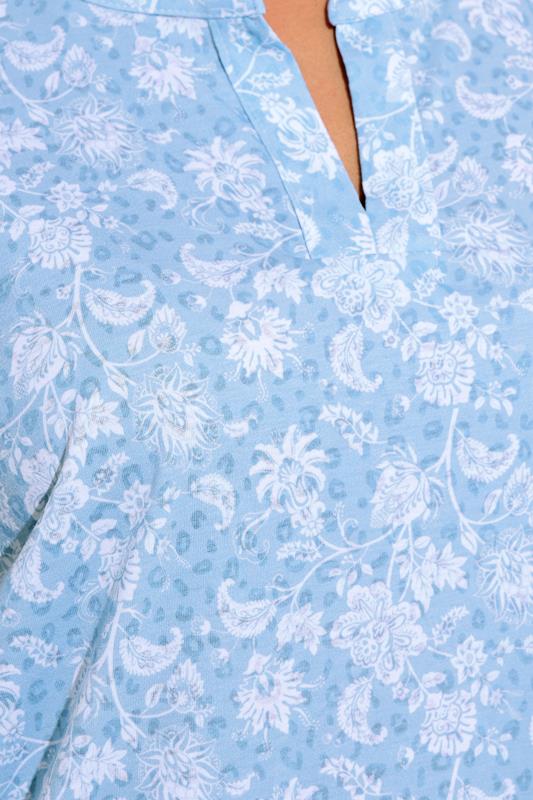 Evans YOURS Curve Blue Floral Print Notch Neck Top