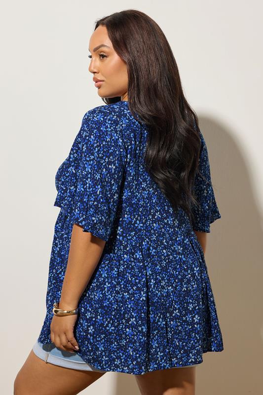 Evans YOURS Curve Blue Floral Print Tie Front Top
