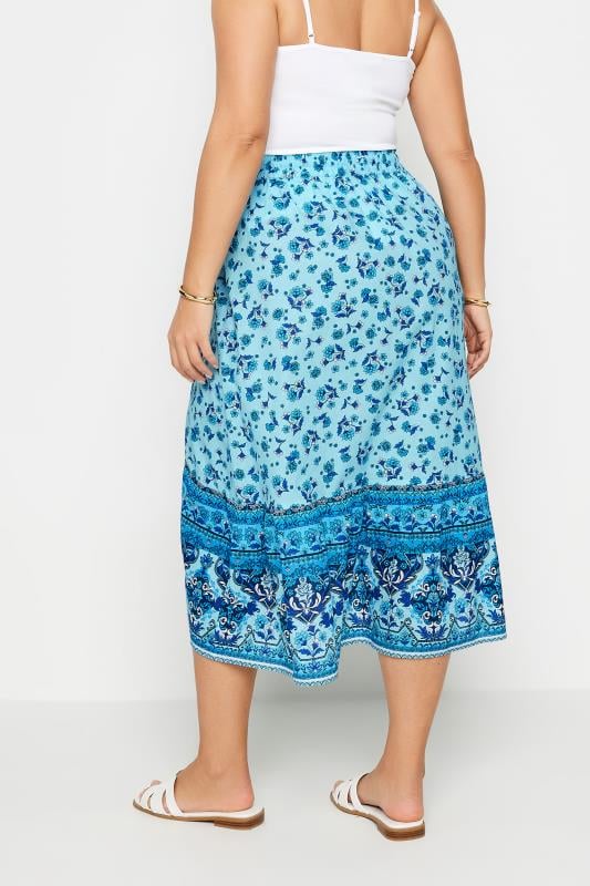 Evans YOURS Curve Blue Floral Print Wrap Skirt