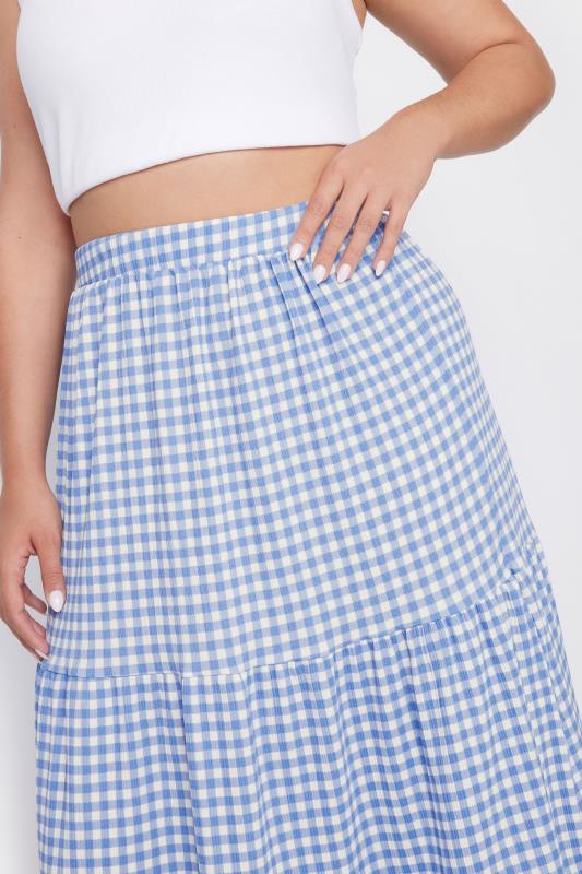 Evans YOURS Curve Blue Gingham Textured Maxi Skirt