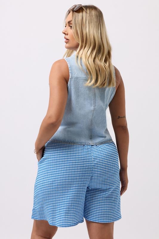 Evans YOURS Curve Blue Gingham Textured Shorts