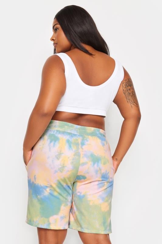Evans YOURS Curve Blue & Green Tie Dye Jogger Shorts