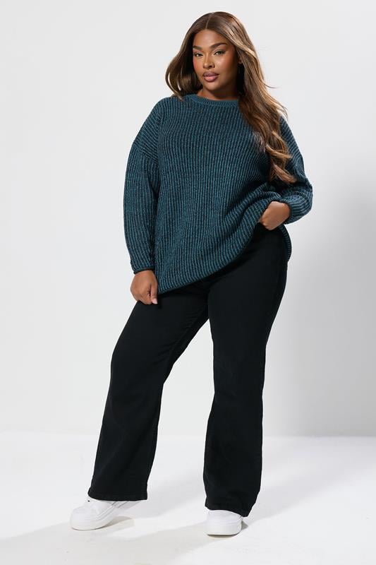 Evans YOURS Curve Blue Knitted Crew Neck Jumper