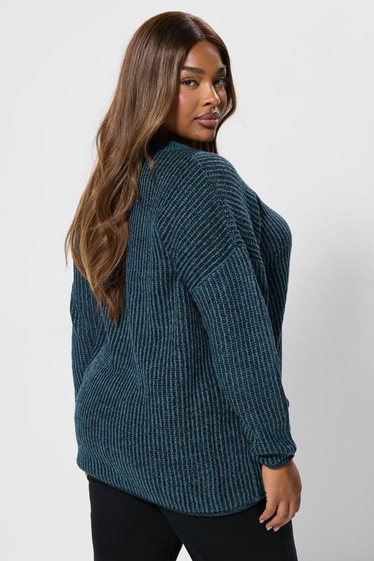 Evans YOURS Curve Blue Knitted Crew Neck Jumper