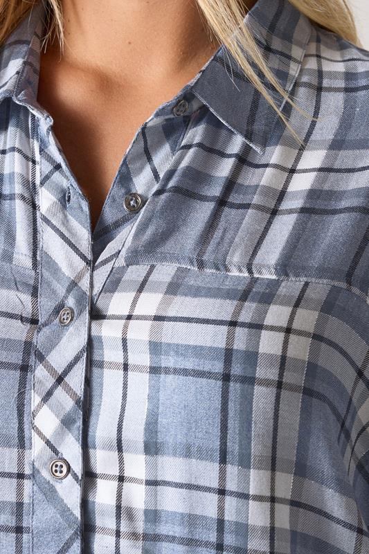 Evans YOURS Curve Blue Metallic Check Print Shirt
