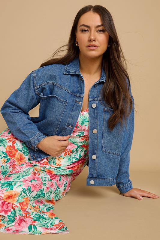 evans YOURS Curve Blue Mid Wash Denim Jacket