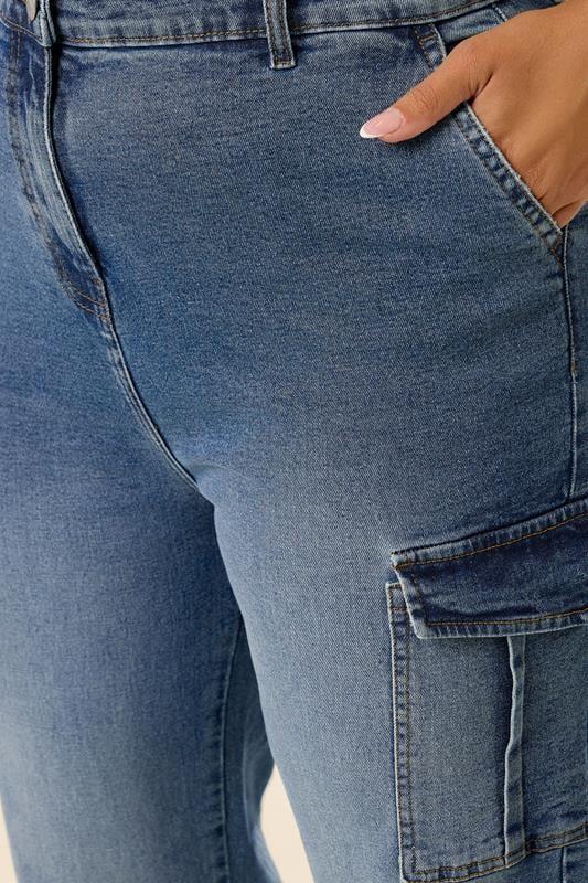 Evans YOURS Curve Blue Mid Wide Leg Cargo Jeans