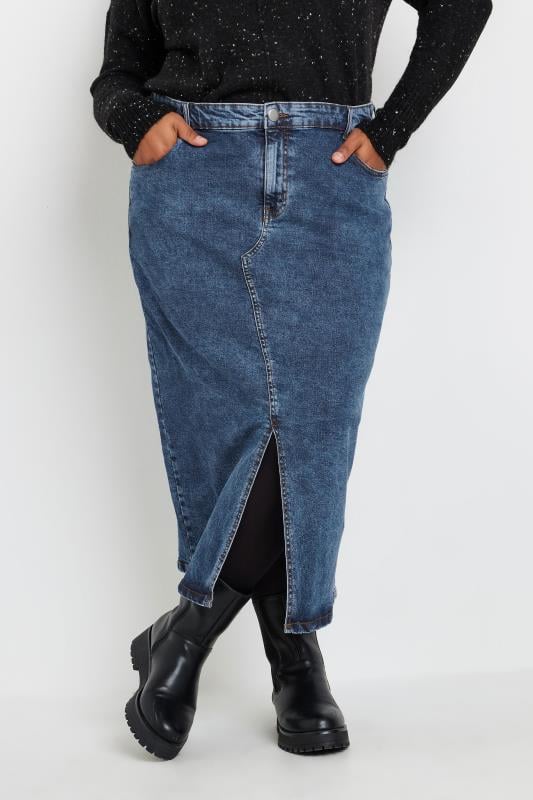 Evans YOURS Curve Blue Midi Stretch Denim Skirt