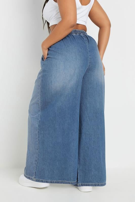 Evans YOURS Curve Blue Palazzo Leg Tie Waist Jeans