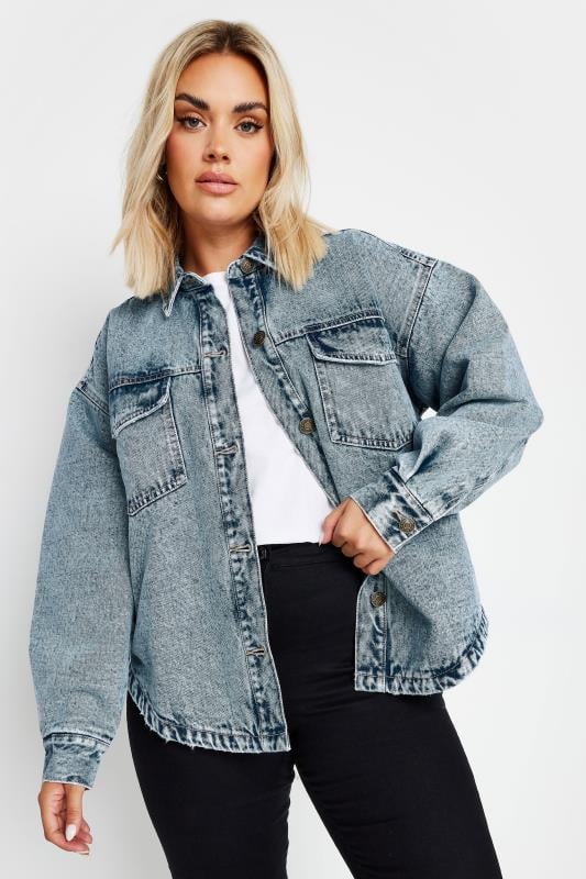 Evans YOURS Curve Blue Quilted Denim Shacket