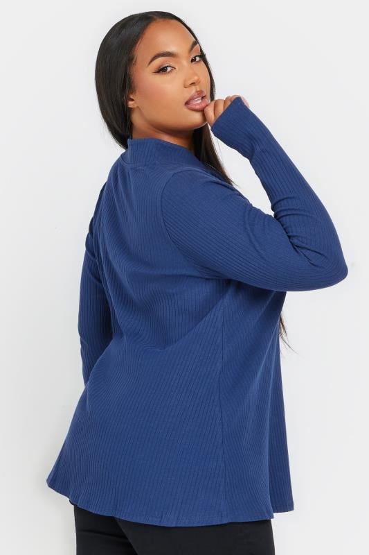 Evans YOURS Curve Blue Ribbed Quarter Zip Top
