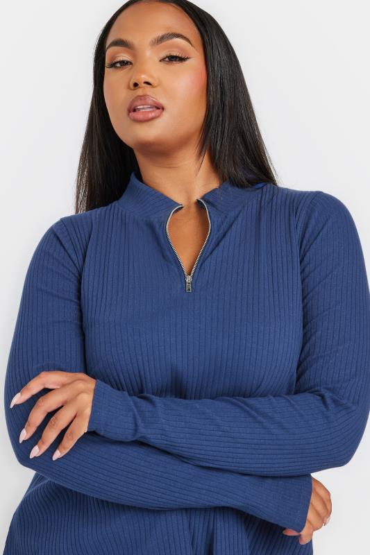 Evans YOURS Curve Blue Ribbed Quarter Zip Top