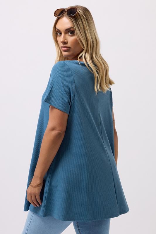 Evans YOURS Curve Blue Ribbed Soft Touch T-Shirt