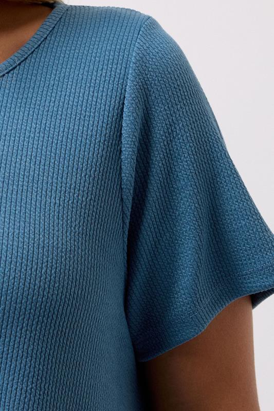 Evans YOURS Curve Blue Ribbed Soft Touch T-Shirt