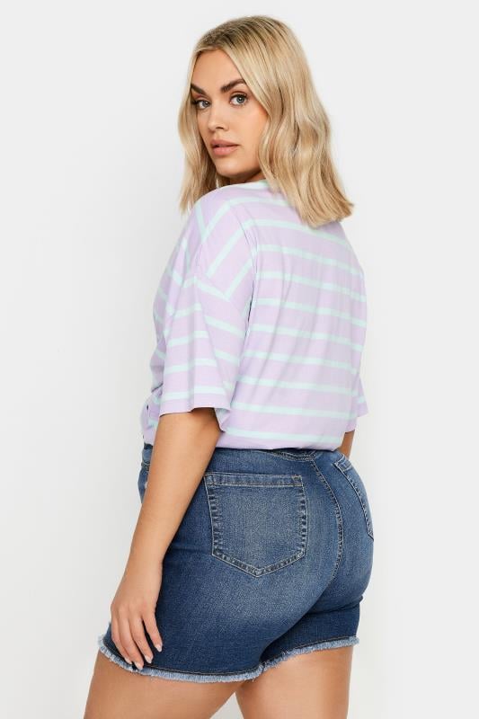 Evans YOURS Curve Blue Ripped Stretch Denim Shorts