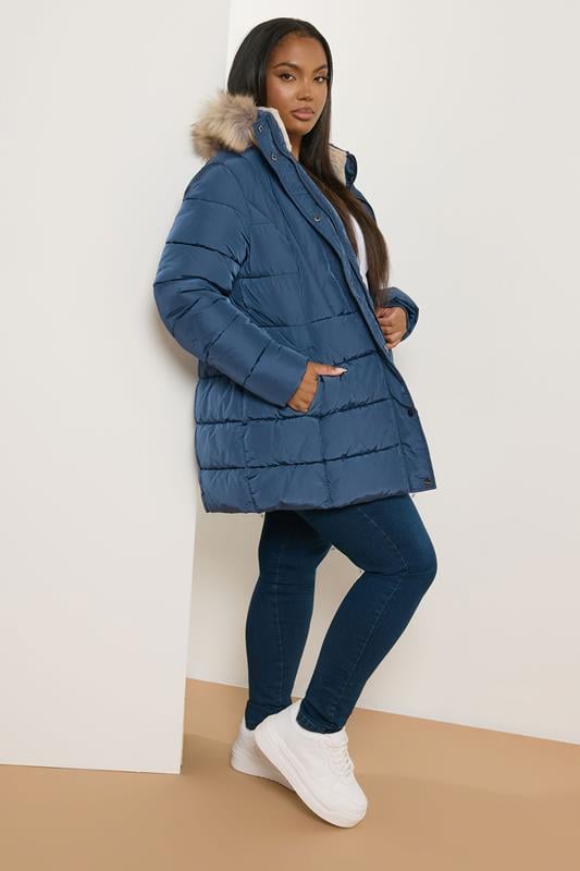 Evans Yours Curve Blue Short Puffer Coat