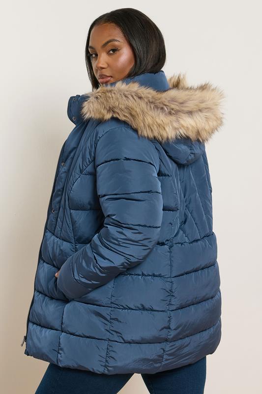 Evans Yours Curve Blue Short Puffer Coat