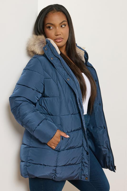evans Yours Curve Blue Short Puffer Coat