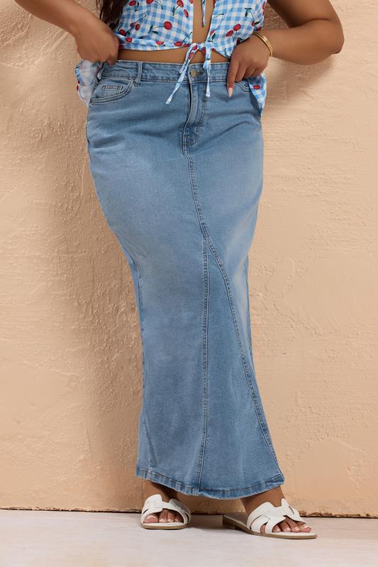 Evans YOURS Curve Blue Stretch Denim Maxi Skirt