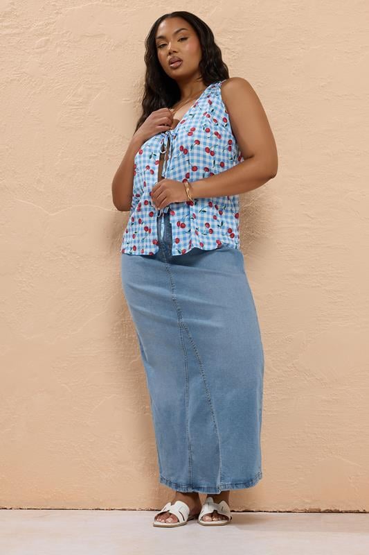 evans YOURS Curve Blue Stretch Denim Maxi Skirt