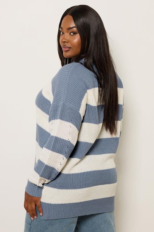 Evans YOURS Curve Blue Stripe Drop Shoulder Jumper